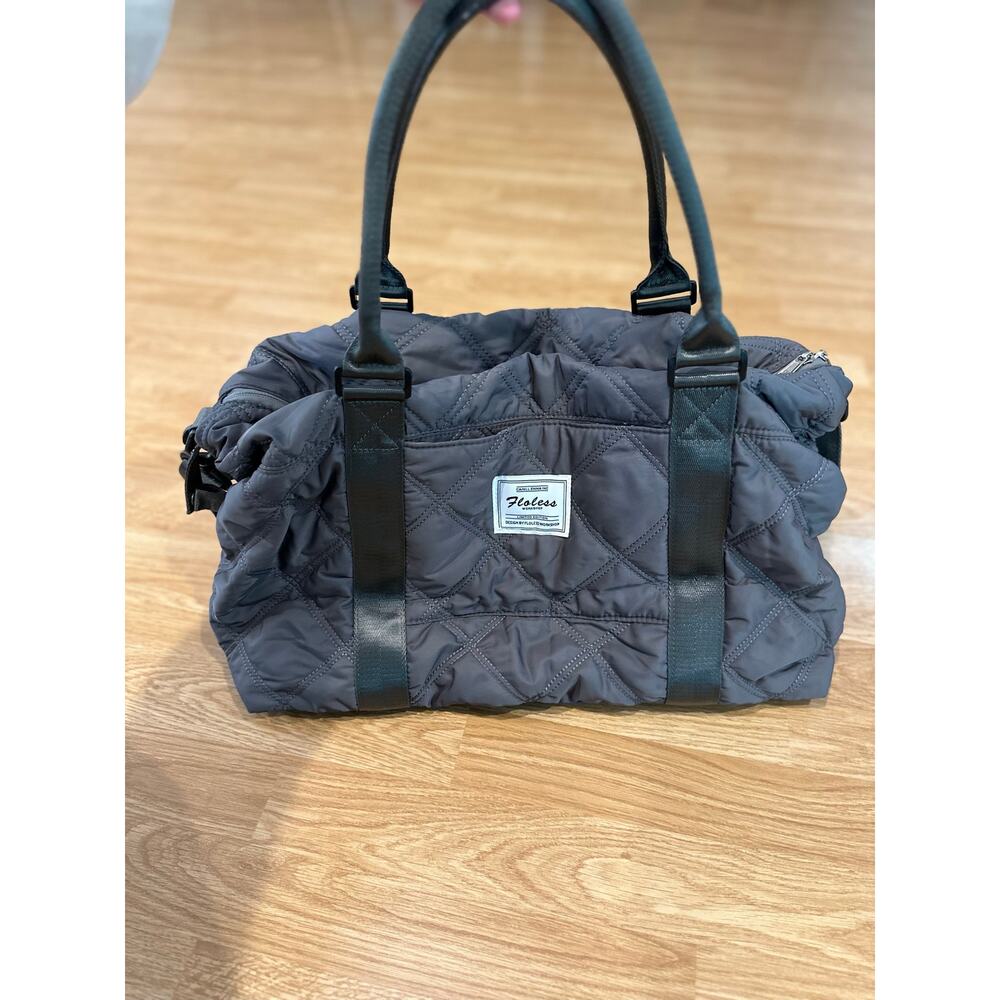 Floless Workshop Quilted Weekender Tote Bag in Gray.